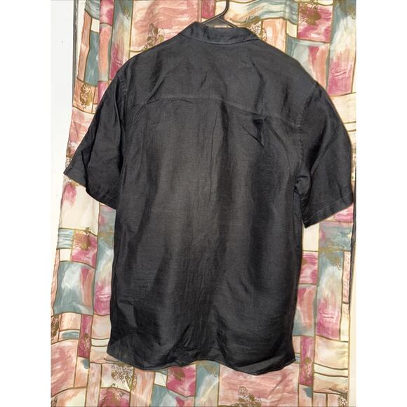 Brandini 100% Linen Short Sleeve Button Down Shirt Black Office Men M Dress Gorp - Picture 8 of 8